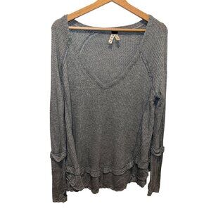 Free People Womens Waffle Knit Long Sleeve Top XS Gray